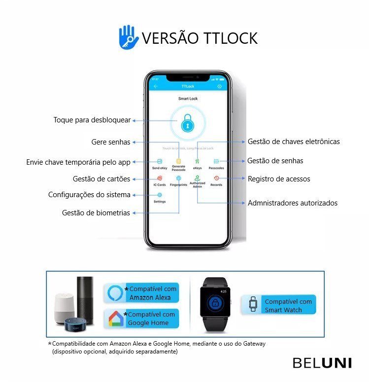 Fechadura Digital Biométrica Beluni Black Pivotante 437 Bluetooth Smart TTLock - 10