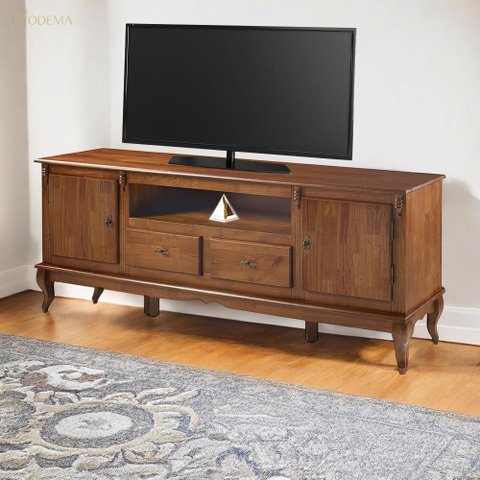 Rack para Sala Madeira Maciça com Pés Luis Xv 2 Gavetas 2 Portas e Nicho 60503m