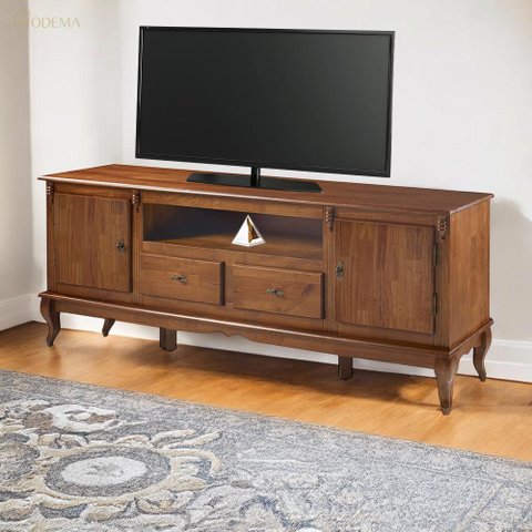 Rack para Sala com Pés Luis Xv 2 Gavetas 2 Portas de Madeira e Nicho 60503m - Imbuia Glazer