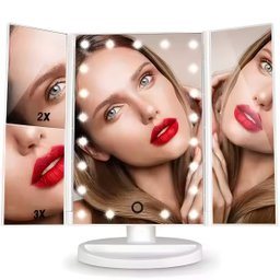 Espelho de Maquiagem Triplo com Led Dobrável – Luz Ajustável e Ampliação - 7