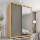Ver imagem 1 de Guarda-Roupa Solteiro 2 Portas com Espelho Lateral 2 Gavetas com Pés Costa Rica Marrom Jequitibá/Granizo
