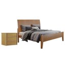 Ver imagem 1 de Conjunto Quarto de Casal Cama em Madeira Maciça 140cm e Mesa de Cabeceira 3 Gavetas Unique