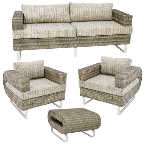 Jogo Conjunto de Sofá Completo em Fibra Sintética para Sala Varanda Jardim