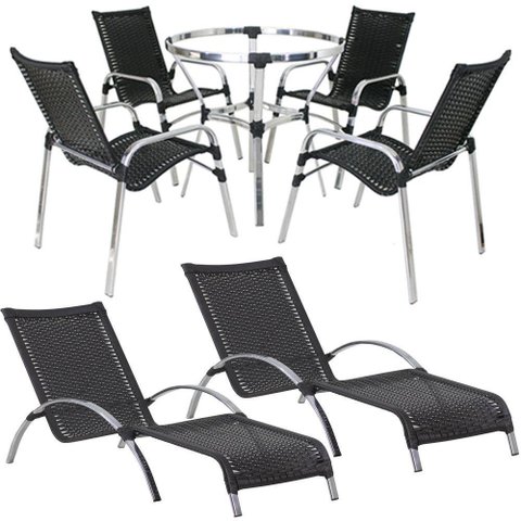 4 Cadeiras e Mesa 2 Espreguiçadeiras e Mesa Preto