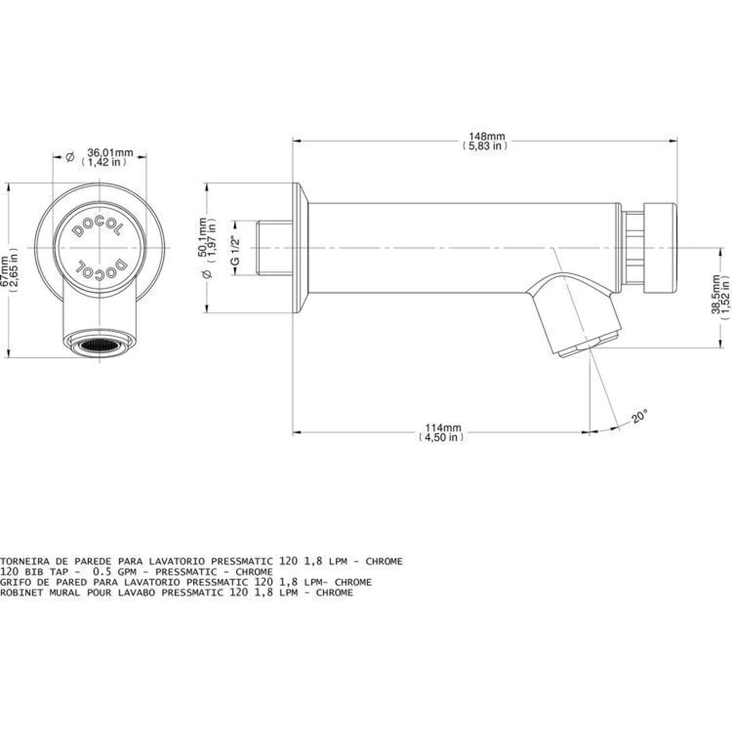Kit 2 Torneiras para Banheiro de Parede Docol Pressmatic 120 Leed 1/2" - 2