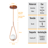 Lustre Pendente On Drop - Bronze com Globo de Vidro Branco - 5