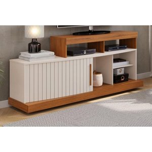Rack Bancada P/ Tv até 47 Pol Scala C/ 1 Porta e 5 Nichos 160cm Freijo/off White - Dj Móveis