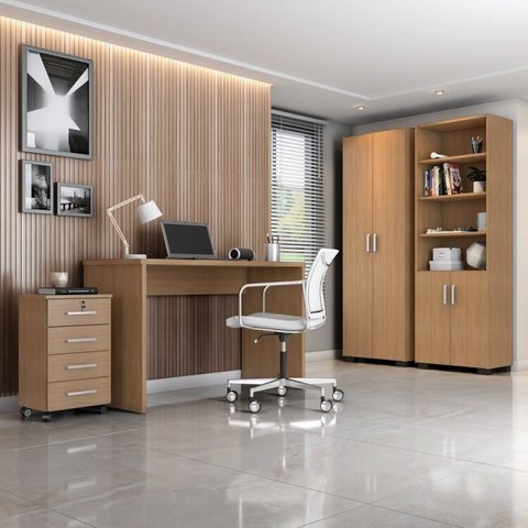 Conjunto para Escritório 4 Peças com Escrivaninha Gávea 1 Gaveteiro e 2 Armários Espresso Móveis