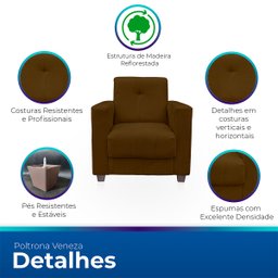 Poltrona Cadeira para Sala Confortável Reforçada Veneza Suede - 3