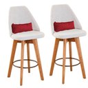 Ver imagem 1 de Kit 02 Banquetas Linho Bege E Almofada Suede Vermelho