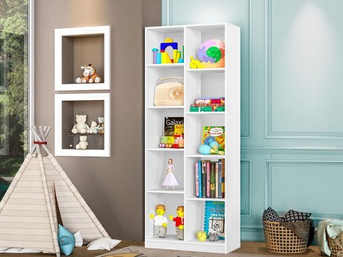 Estante Multiuso Livreiro Ely com 10 Nichos 100% Mdf:branco