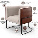 Ver imagem 3 de Poltrona Decorativa Fixa Base Aço Preto Betina D02 Linho Bege C-107 Corano Marrom B-38 - Lyam