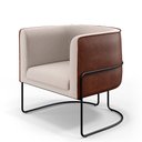 Ver imagem 1 de Poltrona Decorativa Fixa Base Aço Preto Betina D02 Linho Bege C-107 Corano Marrom B-38 - Lyam