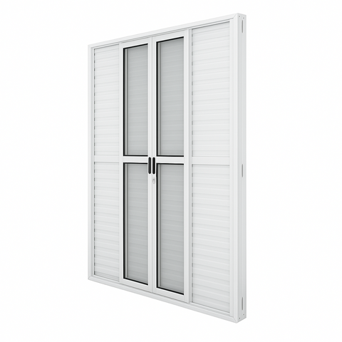 Porta Balcão de Aluminio Branco 6 Folhas Linha 25 com Fechadura 2,10x1,50