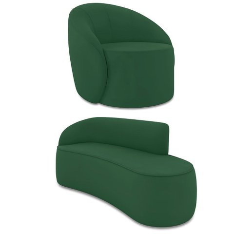 Sofá 3 Lugares Orgânico 180cm Morgan e Poltrona Lua Veludo Verde D03 - D’Rossi