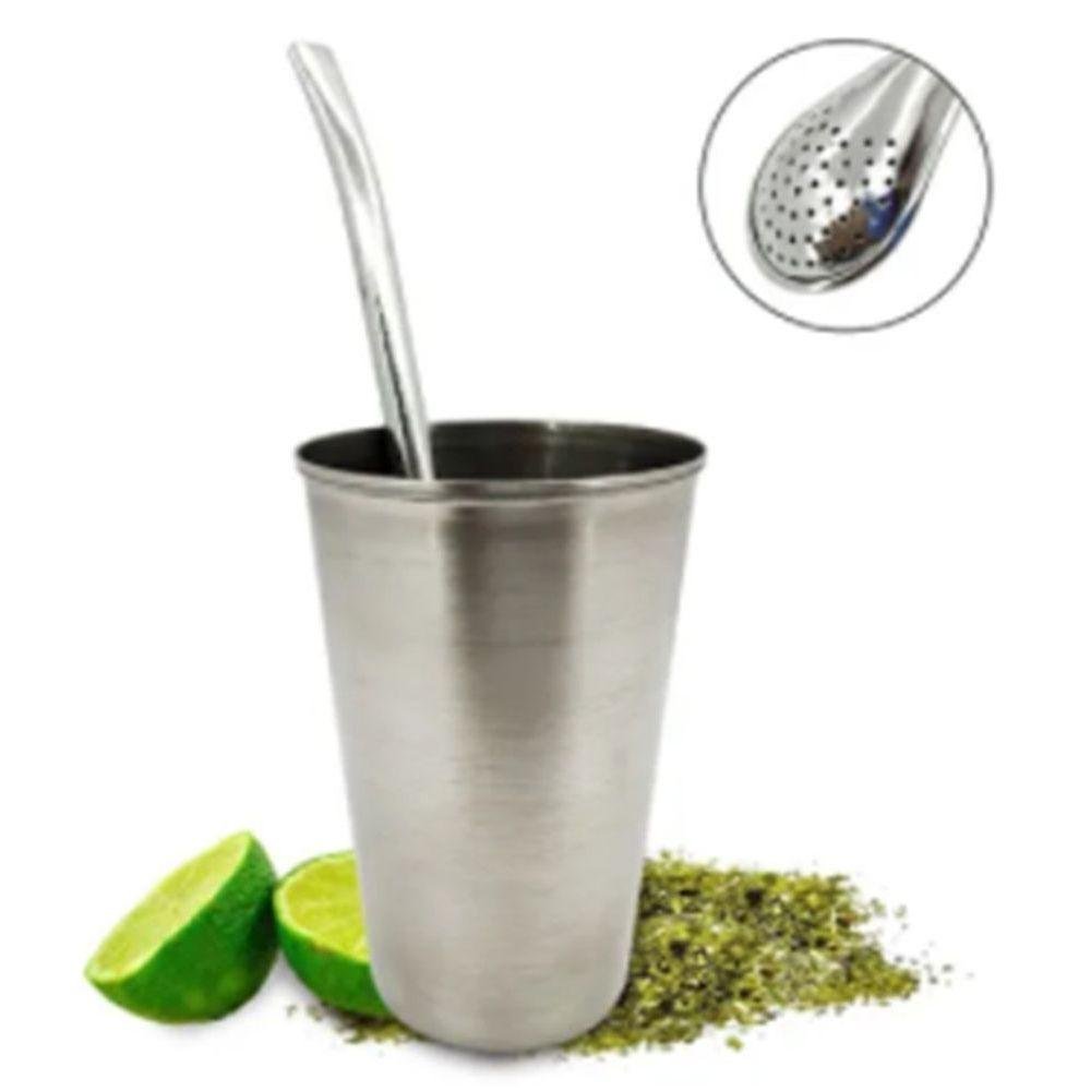 Kit Tereré Chimarrão Cuia Copo Inox 200ml 1 Bomba Lisa