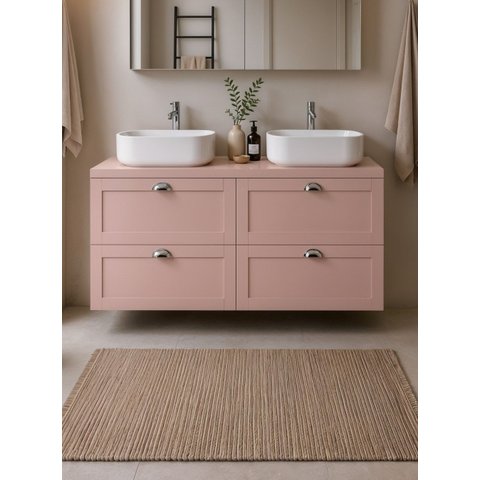 Gabinete para Banheiro com Tampo e 2 Cubas 120cm Retro MDF Rosa Milano - On Móveis