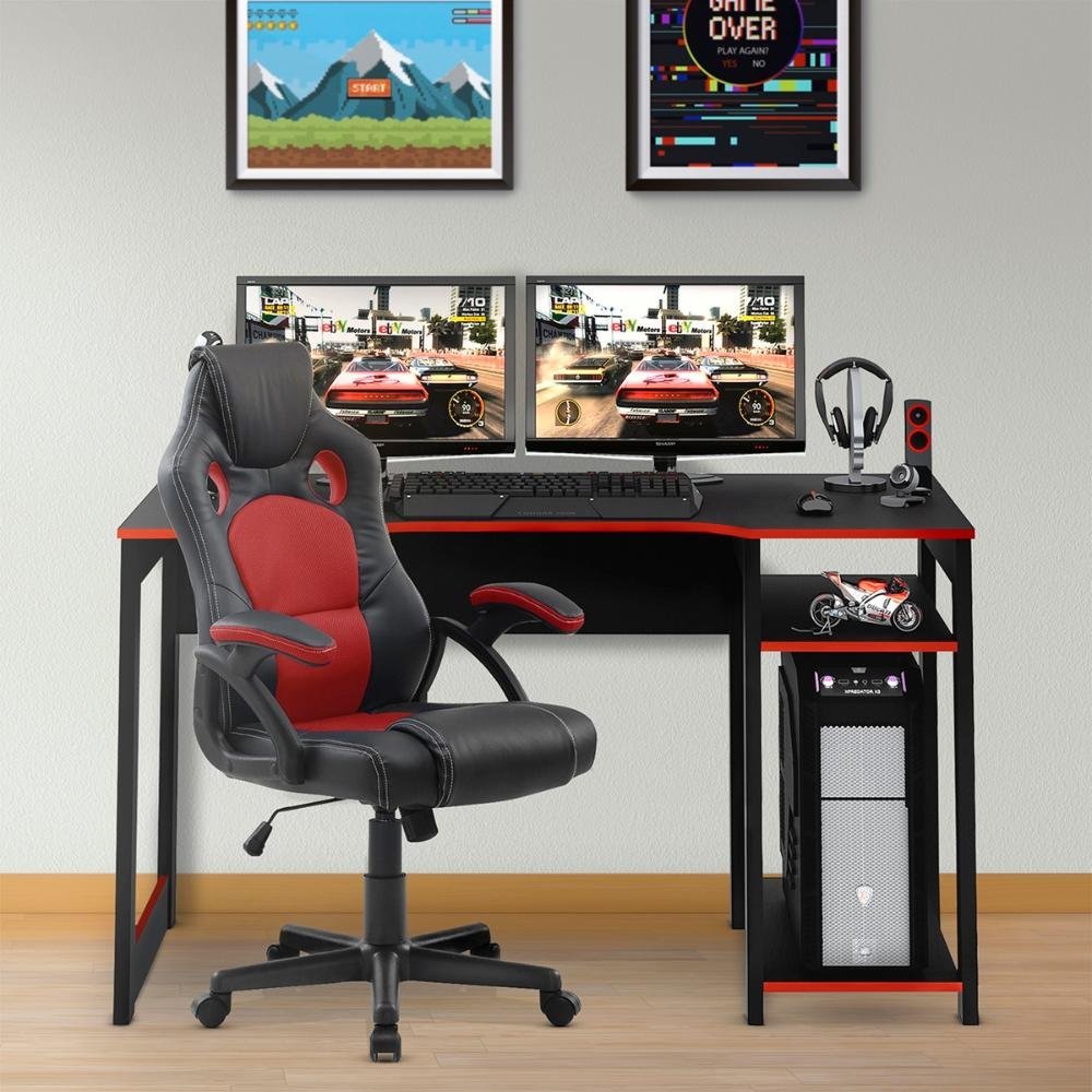 Cadeira Gamer + Mesa Para Computador ME4152 Trevalla Preta/Vermelha