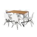 Ver imagem 2 de Mesa Industrial Jantar Retangular 137x90cm Canela Base V 6 Cadeiras Eames Eiffel Brancas Ferro Preto
