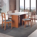 Ver imagem 2 de Conjunto de Mesa Sala de Jantar Ripada Tampo com Vidro 1,60m 6 Cadeiras Santiago Dobuê Madeirado /