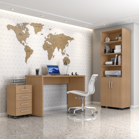 Conjunto 3 Peças com Escrivaninha Gávea, Gaveteiro e Armário Espresso Móveis Freijó