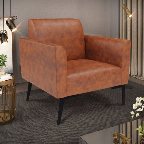 Poltrona Sala Decorativa Marisa Pé Villach Preto Sintético Pu D03 - D’Rossi
