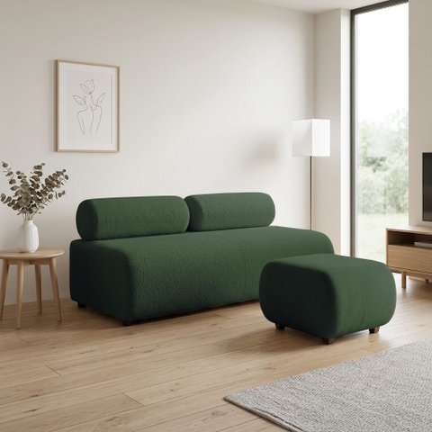 Sofá 3 Lugares e Puff para Sala Orgânico Nara Base Fixa Moderno Bouclê D03 - D'Rossi