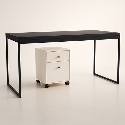 Kit Escritório Mesa Pé de Ferro 1,20 com Gaveteiro Berlin 4 Gavetas - Jm3 Móveis:mesa.preto.gav.offw
