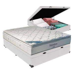 Cama Box Baú Viúvo Branco e Colchão Freedom Molas Ensacadas Ortobom