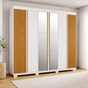 Ver imagem 1 de Guarda-Roupa Casal Ripado 6 Portas com Espelho 6 Gavetas 100% MDF 230cm Magnólia Espresso Móveis Branco/Cinamomo