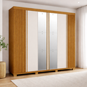 Ver imagem 1 de Guarda-Roupa Casal Ripado 6 Portas com Espelho 6 Gavetas 100% MDF 230cm Magnólia Espresso Móveis Off White/Cinamomo