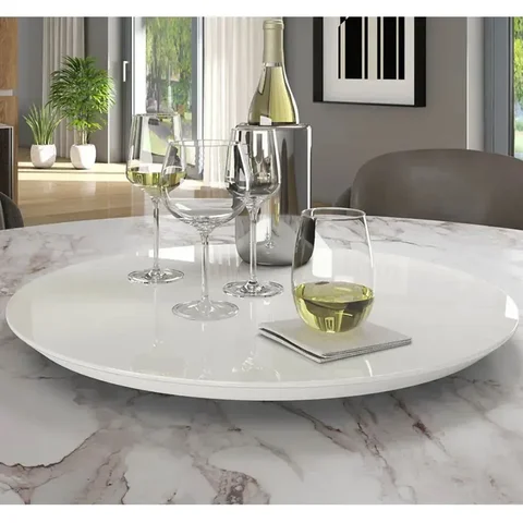 Prato Bandeja Giratória Sobrepo Centro Mesa Mdf Laqueado com Vidro Fixo 60cm