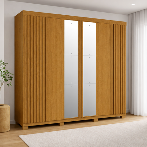 Guarda-Roupa Casal 6 Portas Ripado 6 Gavetas com Espelho 100% MDF 230cm Espresso Móveis Marrom/Cinamomo