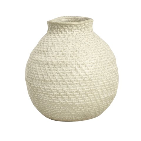 Vaso em Cerâmica Bojudo Decorativo Bege para Arranjos Médio