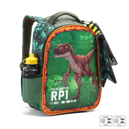 Kit Mochila Dinossauro Escolar Infantil Costas Com Lancheira + Estojo + Garrafinha:VERDE - 1