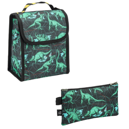 Kit Mochila Dinossauro Escolar Infantil Costas Com Lancheira + Estojo + Garrafinha:VERDE - 2