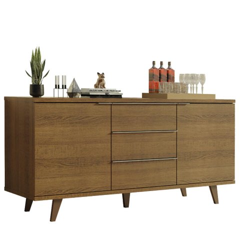 Buffet Aparador Madesa 7014 com 3 Gavetas e 2 Portas com Pés Rustic Cor:Rustic