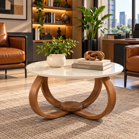 Mesa de Centro Bella 60x35 (Pé Cebola) Vidro Branco 100% MDF