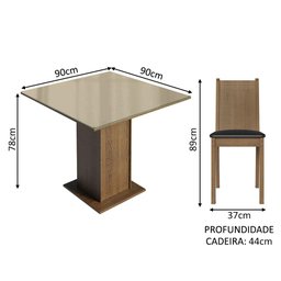 Conjunto Sala de Jantar Mesa Tampo de Vidro 4 Cadeiras Rustic/crema/preto Perla Madesa - 3