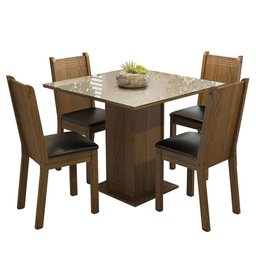Conjunto Sala de Jantar Mesa Tampo de Vidro 4 Cadeiras Rustic/crema/preto Perla Madesa - 2