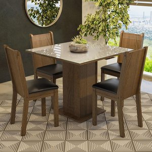 Conjunto Sala de Jantar Mesa Tampo de Vidro 4 Cadeiras Rustic/crema/preto Perla Madesa
