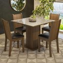 Ver imagem 1 de Conjunto Sala de Jantar Mesa Tampo de Vidro 4 Cadeiras Rustic/crema/preto Perla Madesa