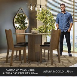 Conjunto Sala de Jantar Mesa Tampo de Vidro 4 Cadeiras Rustic/crema/preto Perla Madesa - 4