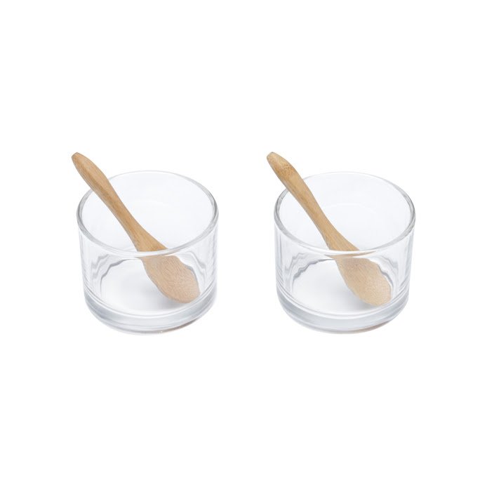 Ver imagem 2 de CONJ 2 MOLHEIRAS DE VIDRO C/2 COLHERES DE BAMBU:Incolor