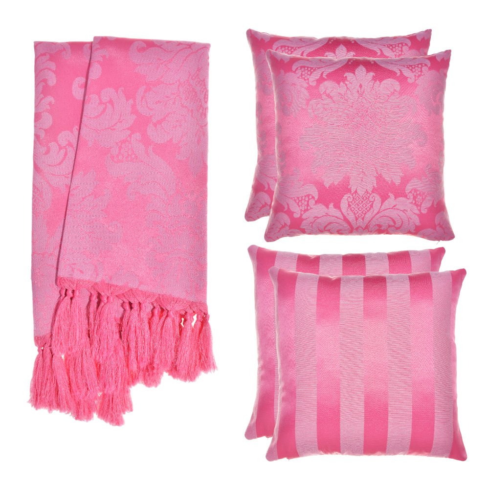Cle Rosa Te Kit 1 Manta e 4 Capas de Almofada em Tecido Jacquard Tradicional Rosa ...