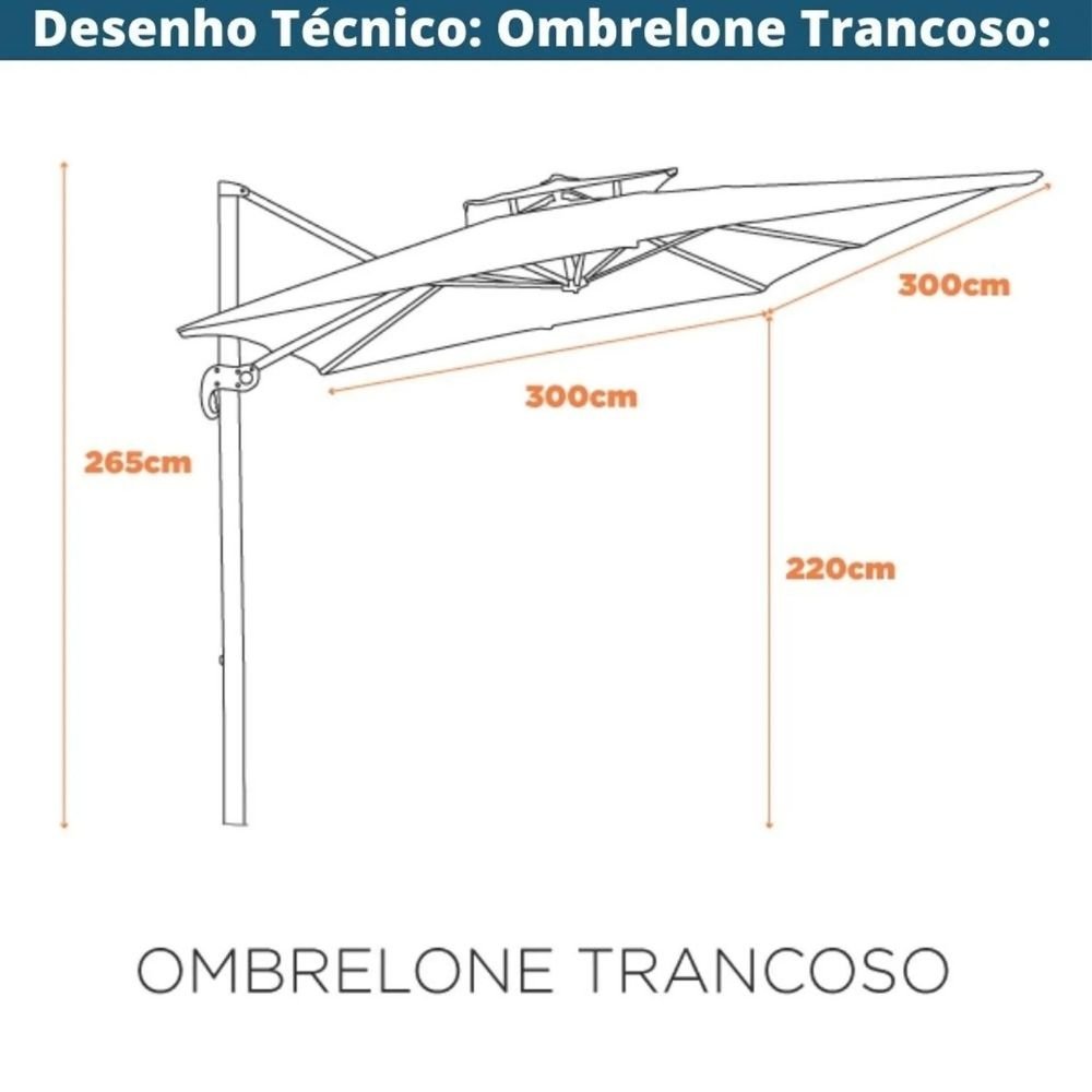 Ombrelone Lateral Tulum Trancoso Tulum Fratini 300 Cm Aluminio Fendi Capa Poliéster Base Lateral Hdp - 5