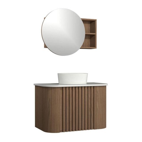 Conjunto Gabinete Suspenso Luna 2 Portas 80cm Amadeirado com Cuba de Apoio Venturi