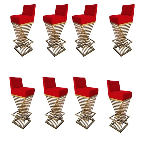 Kit 08 Banquetas Luma Base de Ferro Sued Vermelho - D'classe Decor