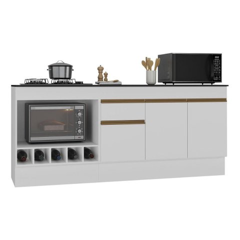 Kit Balcão de Cozinha para Pia e Cooktop/Forno com Rodapé 190cm Veneza Multimóveis MP2995 Branco/