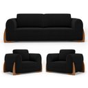 Ver imagem 1 de Kit 02 Poltronas e 01 Sofá Bloom 220cm 03 Lugares com Pés de Madeira Bouclê Preto - Desk Design